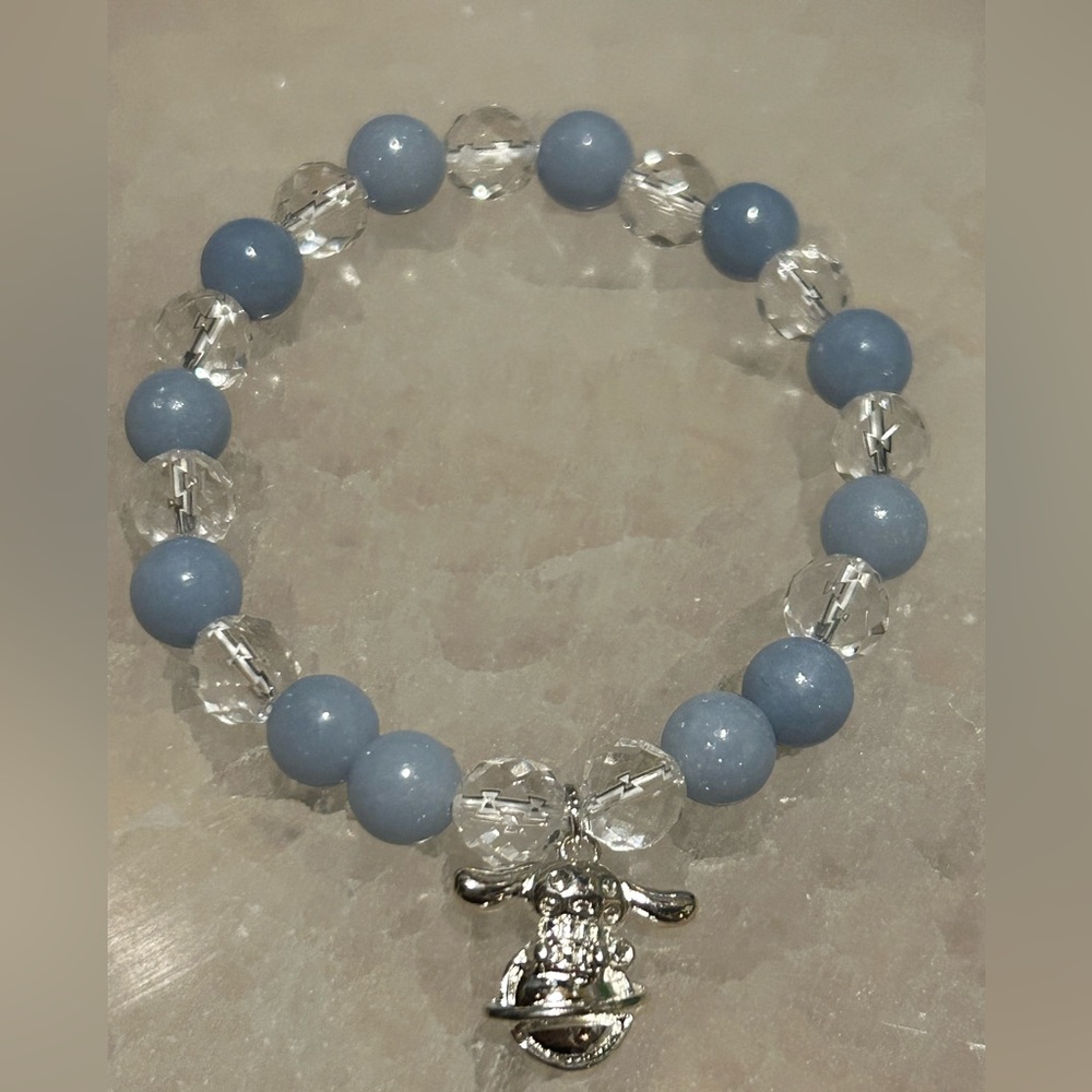 Angelite and faceted quartz crystals